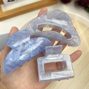 Dreamy translucent blue hair claw clips with fine glitter in three assorted shapes