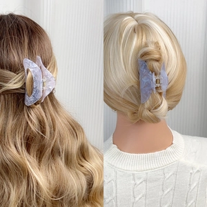Elegant marble pattern shark hair claw clips in dreamy lavender purple and ice blue finish