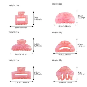 Tabella taglie per 6 mollette per capelli marmorizzate rosa con dimensioni e pesi