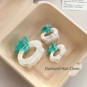 Elegant Faux Acetate Diamond Hair Claw Clip For Women French Vintage Rhinestone Shark Clip Marble Pattern Hair Accessories