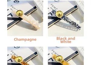French retro acetate hair clips in leopard, marble, and champagne patterns with gold studs