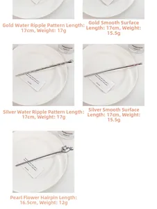 Détail d'épingles à cheveux en métal liquide or et argent avec fleurs en perles