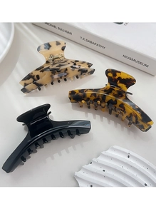 Ensemble de trois pinces à cheveux en acétate, coloris noir, léopard et écaille