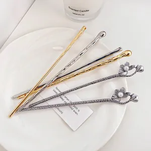 Épingle à Cheveux en Métal Liquide Style Nouveau Chinois Épingle à Cheveux en Alliage Minimaliste pour Femmes Bijoux de Künstliche Perle Lotus