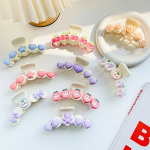 Sweet macaron hair claws with fruit and heart designs for women and girls