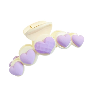 Korean style cream and purple heart large shark hair claw clip for women's updos