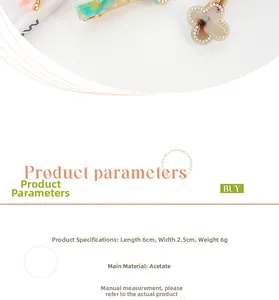 Detailed size view of acetate cat hair clip set with 6cm length and handmade finish