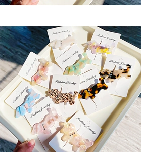 Dachshund cellulose acetate hair clips with leopard print and marble textures