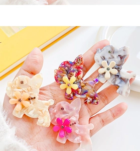 Lot de 4 pinces à cheveux bouledogue français en acétate avec fleurs et strass