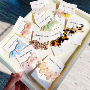 Acetate Dachshund Dog Hair Clip French Retro Rhinestone Animal Duckbill Side Clip Leopard Marble Hairpins For Women Girls Jewelry Gift