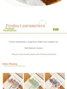 Detailed size specifications for acetate cat hair clips with marble texture dimensions