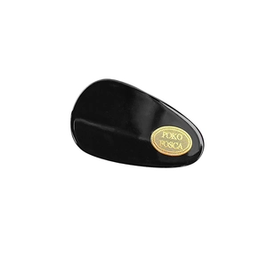 Elegant black acetate drop-shaped hair clip with glossy finish and gold logo tag