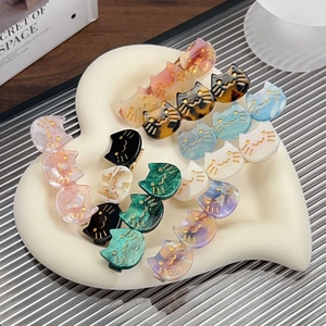 French Vintage Cat Shape Acetate Hair Clip Sweet Animal Pattern Duckbill Clip For Women Girls Hair Accessories