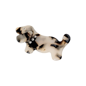 French retro acetate dog hair clip with marble pattern and rhinestone details