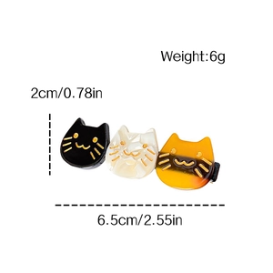 Three-color cat shaped acetate hair clip with dimensions of 6.5cm length and 6g weight