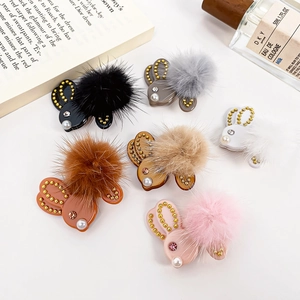 Süße Hasen Plüsch Pompon Haarklammern Acetat Kunstfell Entenschnabel Clips Strass Kunstperle Haarschmuck Für Damen