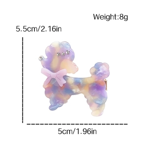 Elegant marble colorful poodle hair clip with sparkling rhinestones and pink bow