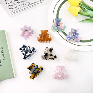 Pince à Cheveux en Acétate Forme Ours pour Femmes Enfants Petit Cœur Évidé Pince à Cheveux Antidérapante Motif Marbre Écaille Accessoires Cheveux