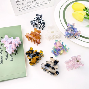 Lot de pinces à cheveux ours en acétate coloré aux motifs marbrés et écaille de tortue