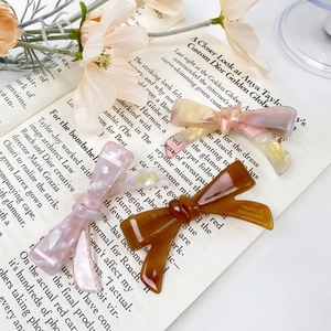 Handmade French Style Cellulose Acetate Marble Pattern Bow Hair Clip Sweet Elegant Duckbill Side Hair Accessory Women