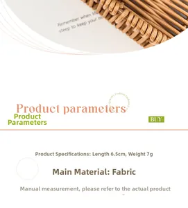 Detailed view of brown woven fabric hair scrunchie with dimensions and fabric texture