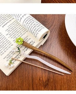 Detailed set of three Chinese hair pins featuring lily of the valley and pearl accents