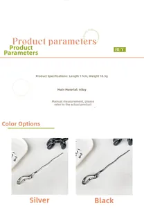 Detailed size specifications of 17CM irregular alloy hair stick in silver and black colors
