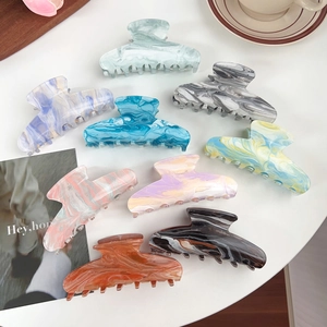 Pince à Cheveux Élégante en Acétate pour Femmes Motif Marbre Lavis à l'Encre Pince Requin Minimaliste Accessoires Mode Cheveux