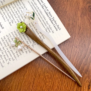Vintage Chinese Style Hair Stick Lily Of The Valley Flower Tassel Resin Wood Alloy Hair Accessory For Women Hanfu Jewelry