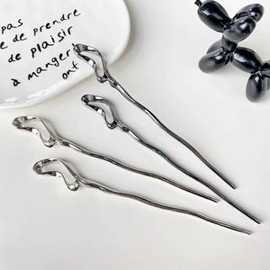 Minimalist Alloy Liquid Metal Style Hair Stick Wavy Irregular Geometric Hair Fork For Women Modern Hair Accessory Jewelry