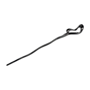 Modern silver liquid metal hair stick with minimalist fluid design and hollowed silhouette