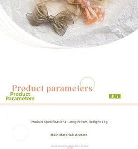 Detail view of 8cm acetate bow hair clip showing marble texture and material specs