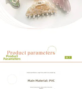 Detail view of stylish leopard print hair claws in green, beige marble and light pink PVC