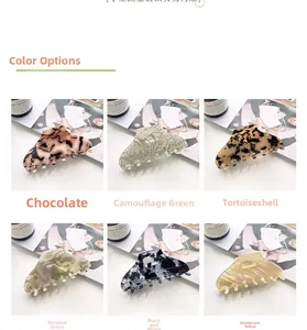 Detail showcasing six various colors of large acetate leopard print hair claw clips