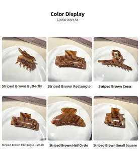 Detailed grid of brown tortoiseshell acetate hair claws with sparkling rhinestones