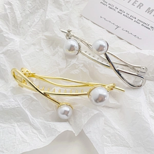 Vintage Alloy Baroque Faux Artificial Pearl Hair Clip French Crossover Design Elegant Gold Silver Black Hairpin Women Fashion Headwear