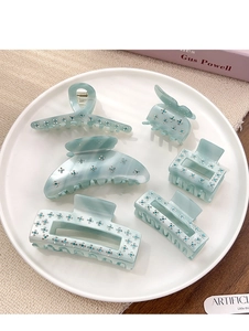 Lot de six pinces à cheveux en acétate bleu clair avec texture marbrée et strass