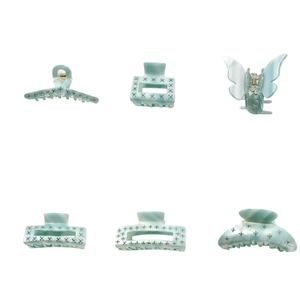 Lot de 6 pinces à cheveux en acétate marbré bleu clair avec strass bleus étincelants