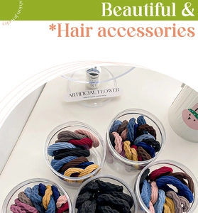 Detail view of 20 pieces elastic hair ties set in colorful Morandi tones and transparent jar