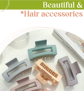 Close-up of matte rectangular hair claws in Morandi colors with sturdy metal spring