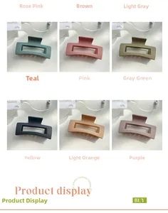 Detailed grid of nine matte rectangle hollow hair claws in various elegant pastel colors