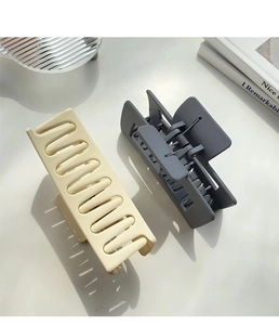 Matte finish large square claw clips in beige and grey blue with strong spring grip