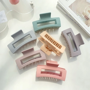 Morandi matte large rectangular hair claw clips in six colors on white background