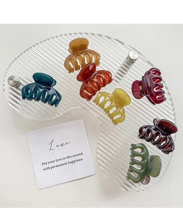 Détail d'un lot de 7 petites pinces à cheveux mates aux couleurs d'automne variées