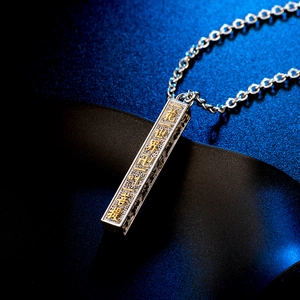 Vintage gold plated Buddhist pendant necklace with relief lotus sutra engraving