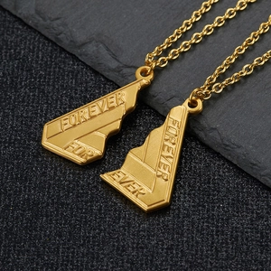 Golden puzzle piece pendant necklaces for men featuring Forever For Ever engraved text