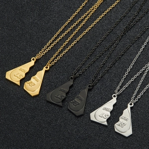 Three pairs of Best Friends heart-shaped pendant necklaces in gold, black, and silver finish