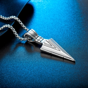 Polished titanium steel Viking spearhead pendant necklace for men with box chain