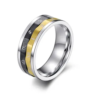 Stainless Steel Rotatable Zodiac Roman Numerals Ring 18K Gold Plated Vintage Three In One Spinner Ring Jewelry For Men Women
