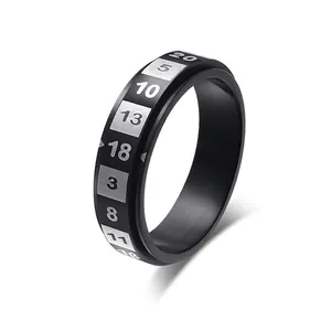 Bague Spinner Numérique en Acier Inoxydable Anneau de Doigt Rotatif Anti-stress Bijoux de Mode Décontractés pour Hommes Femmes